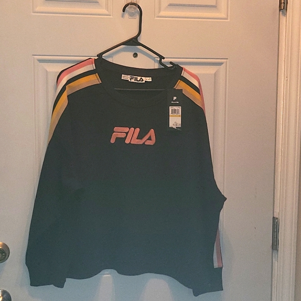 Fila Woman's Cropped Crew neck Sweatshirt Black Size 3x NWT